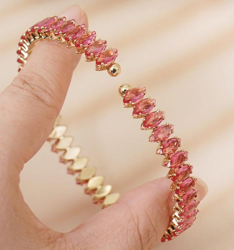 Wovanoo Rhinestone Cuff Bracelet Cubic Zirconia Tennis Bracelets Open Adjustable Elastic Bangle for Women - Image 5